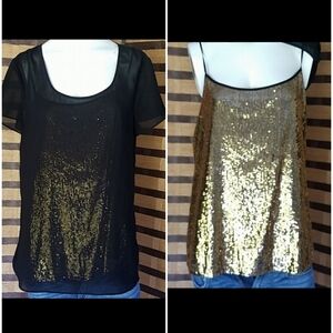 EUC! Banana Republic gold sequin with chiffon over